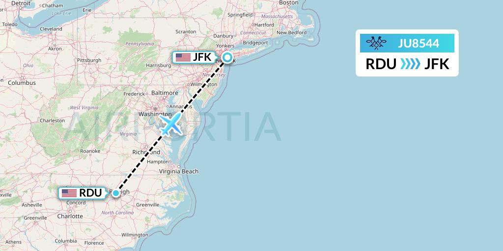 JU8544 AirSERBIA Flight Map: Raleigh-Durham to New York