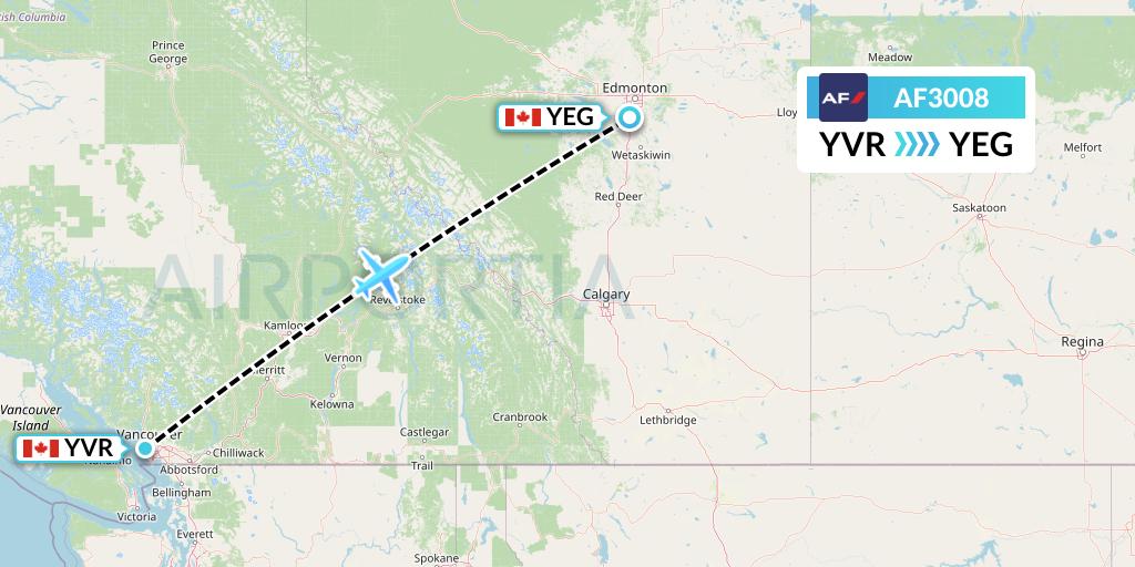 AF3008 Air France Flight Map: Vancouver to Edmonton