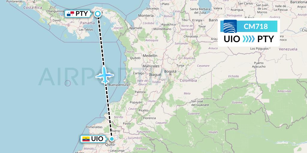 CM718 Copa Airlines Flight Map: Quito to Panama City