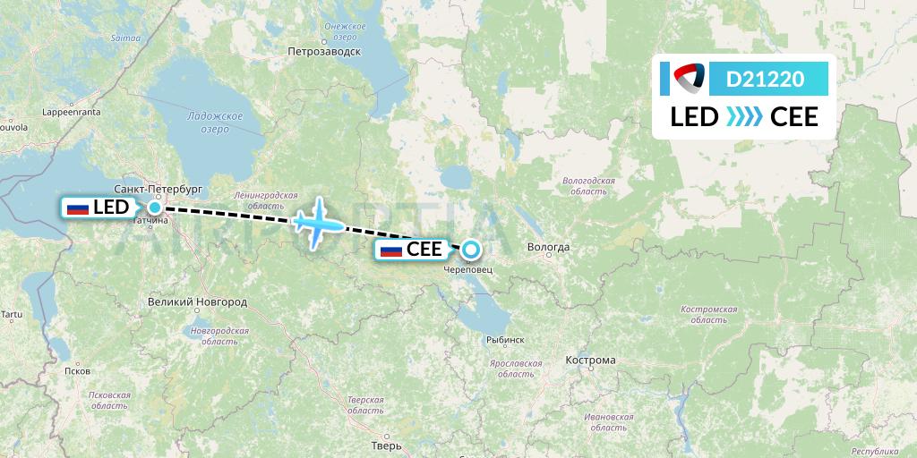 D21220 Severstal Aircompany Flight Map: St. Petersburg to Cherepovets