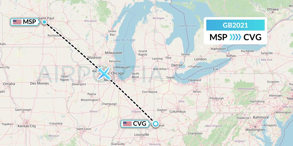 GB2021 ABX Air Flight Map: Minneapolis to Cincinnati