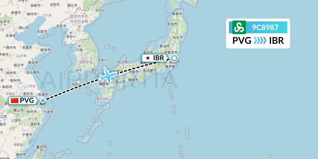 9C8987 Spring Airlines Flight Map: Shanghai to Omitama