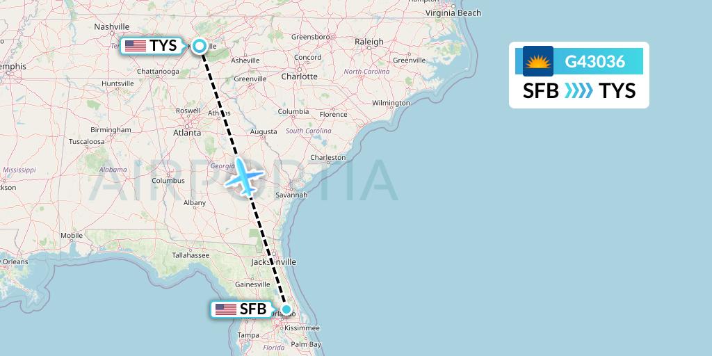 G43036 Allegiant Air Flight Map: Orlando to Knoxville