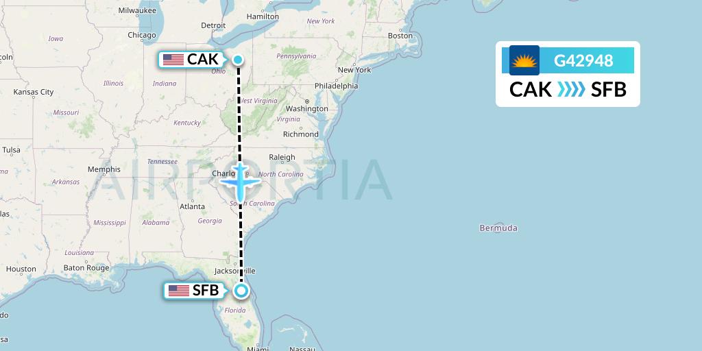 G42948 Allegiant Air Flight Map: Akron to Orlando