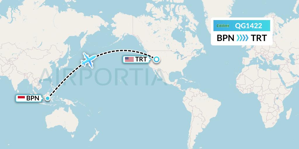 QG1422 Citilink Flight Map: Balikpapan to Tremonton