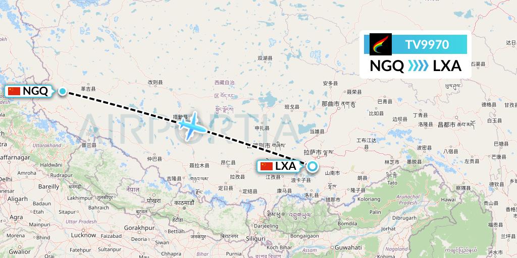 TV9970 Tibet Airlines Flight Map: Ngari to Lhasa