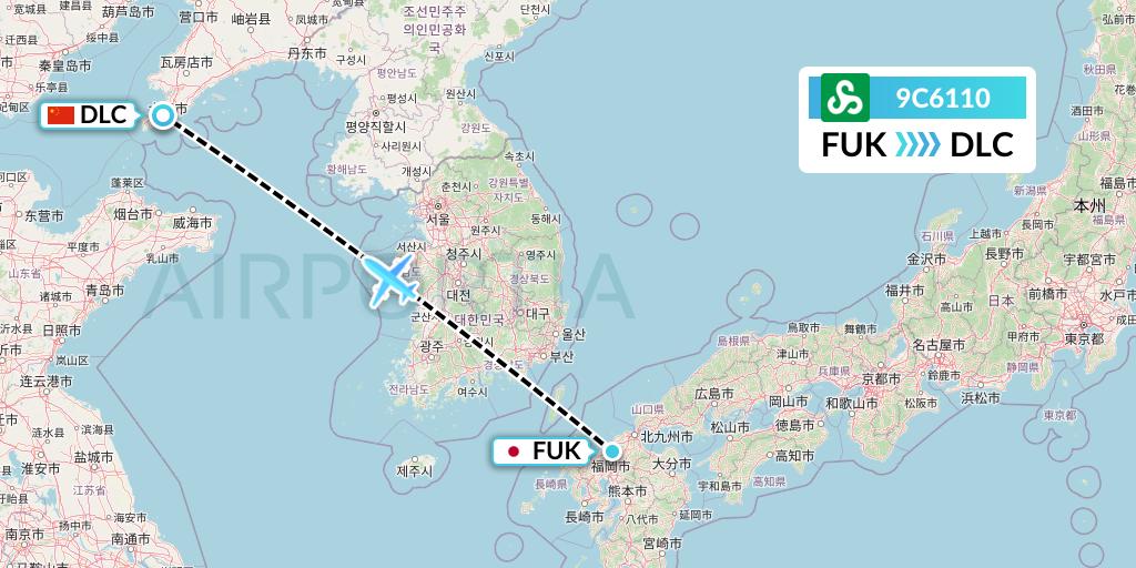 9C6110 Spring Airlines Flight Map: Fukuoka to Dalian
