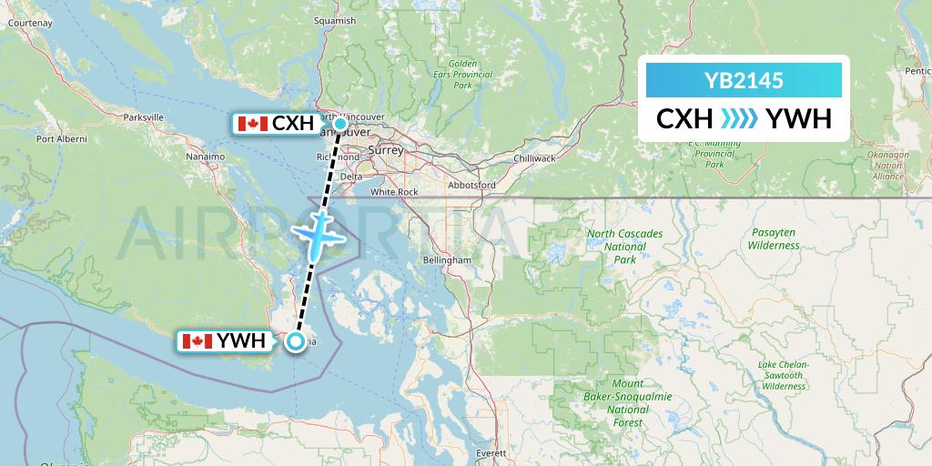 YB2145 Harbour Air Seaplanes Flight Map: Vancouver to Victoria