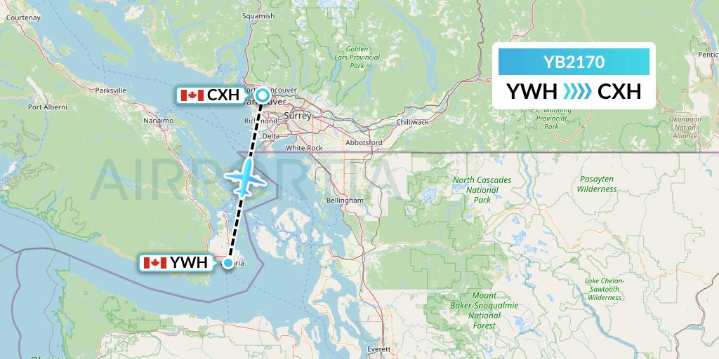 YB2170 Harbour Air Seaplanes Flight Map: Victoria to Vancouver