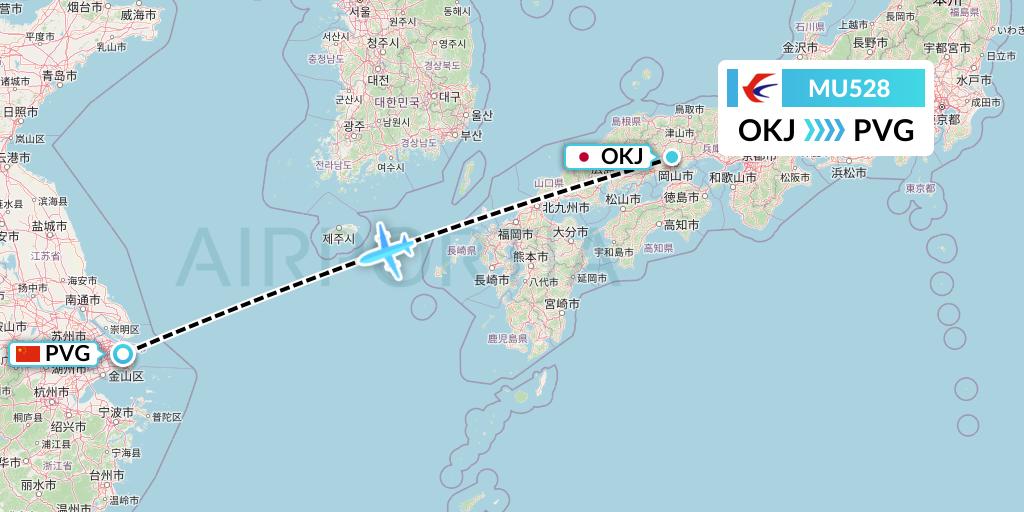 MU528 China Eastern Airlines Flight Map: Okayama to Shanghai