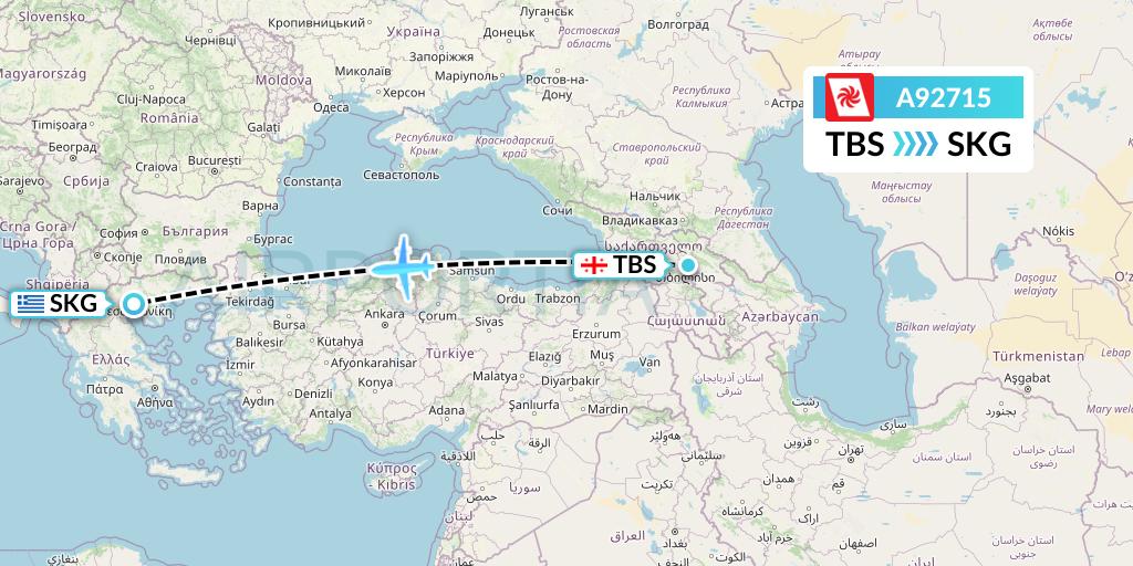 A92715 Georgian Airways Flight Map: Tbilisi to Thessaloniki