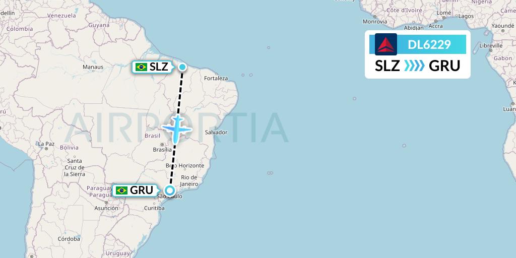 DL6229 Delta Air Lines Flight Map: Sao Luis to Sao Paulo