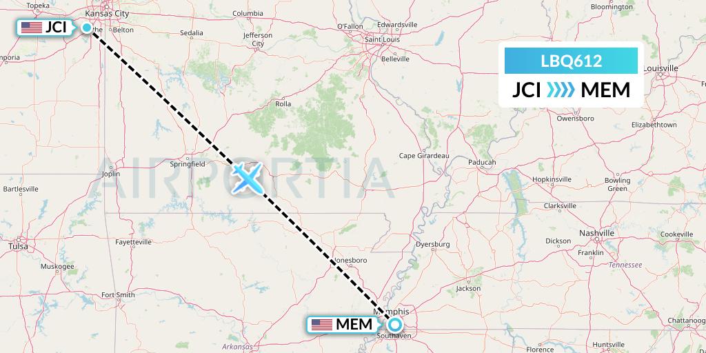 LBQ612 Quest Diagnostics Flight Map: Olathe to Memphis