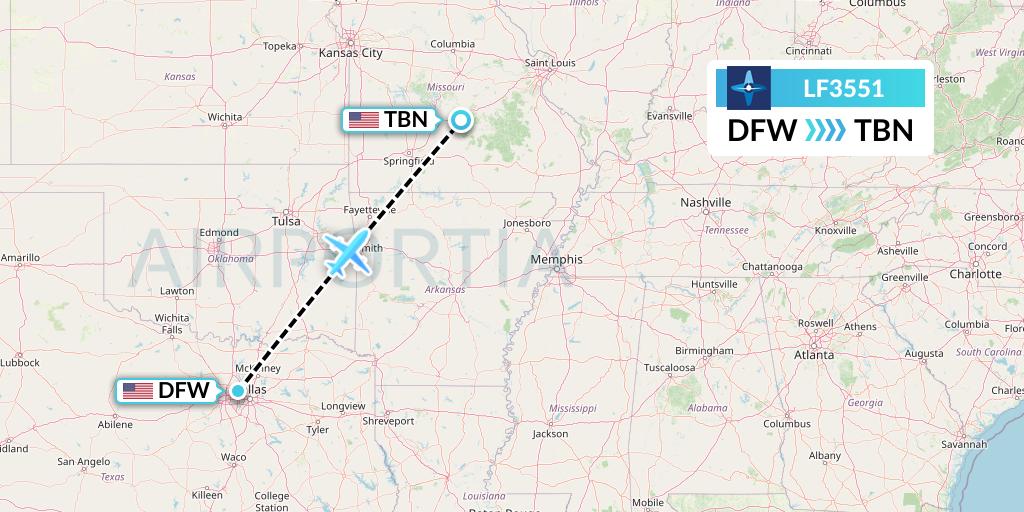LF3551 Corporate Flight Management Flight Map: Dallas to Waynesville