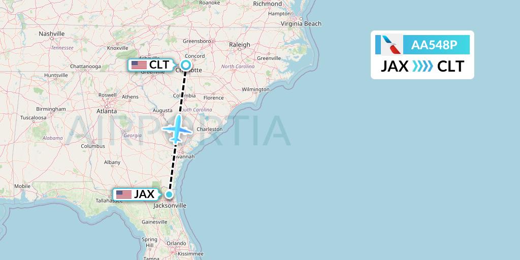 AA548P American Airlines Flight Map: Jacksonville to Charlotte