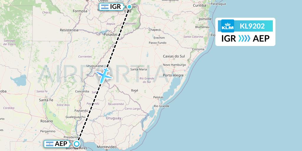 KL9202 KLM Flight Map: Puerto Iguazu to Buenos Aires