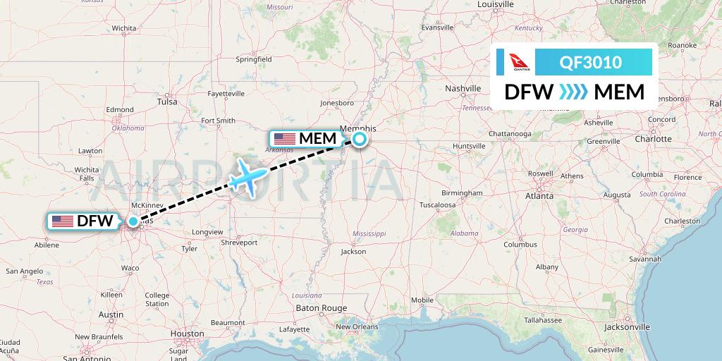 QF3010 Qantas Flight Map: Dallas to Memphis