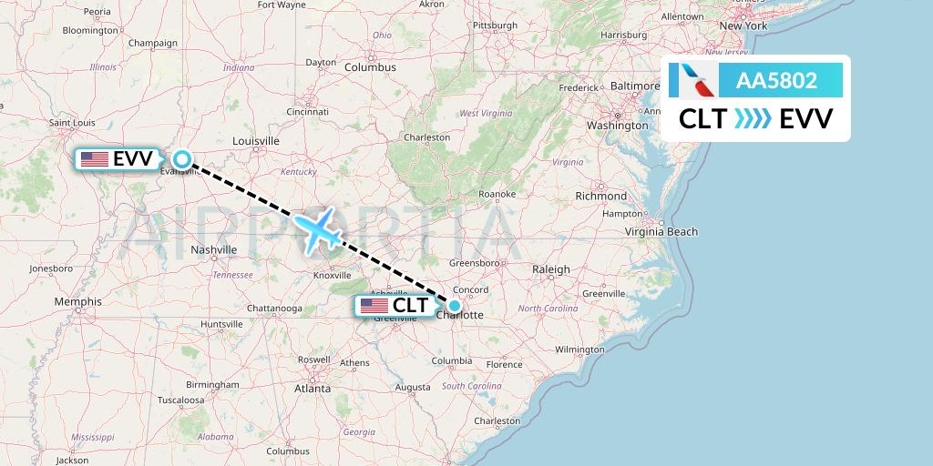 AA5802 American Airlines Flight Map: Charlotte to Evansville