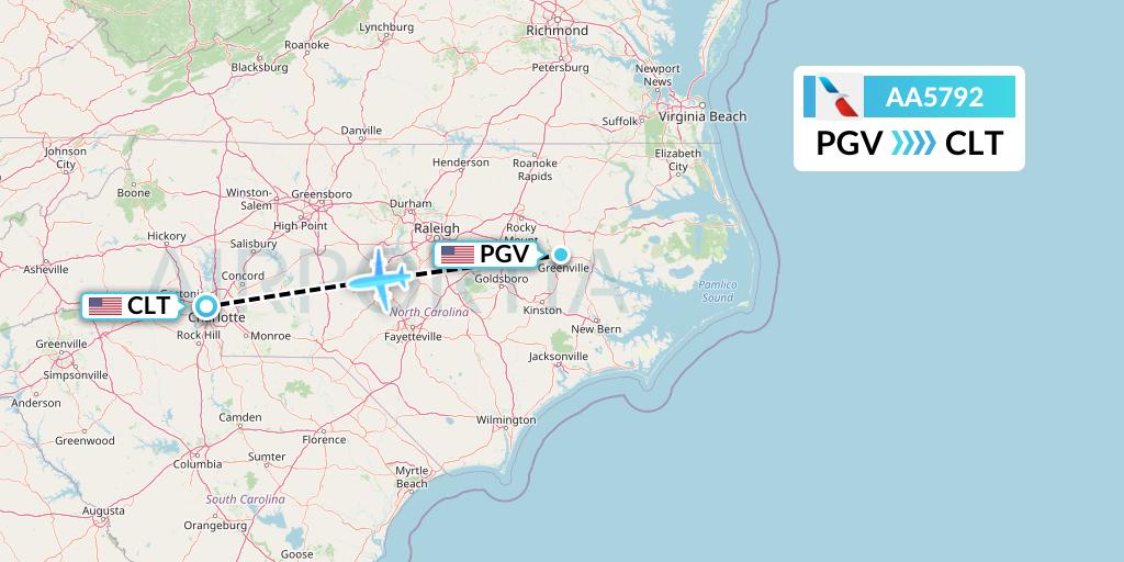 AA5792 American Airlines Flight Map: Greenville to Charlotte