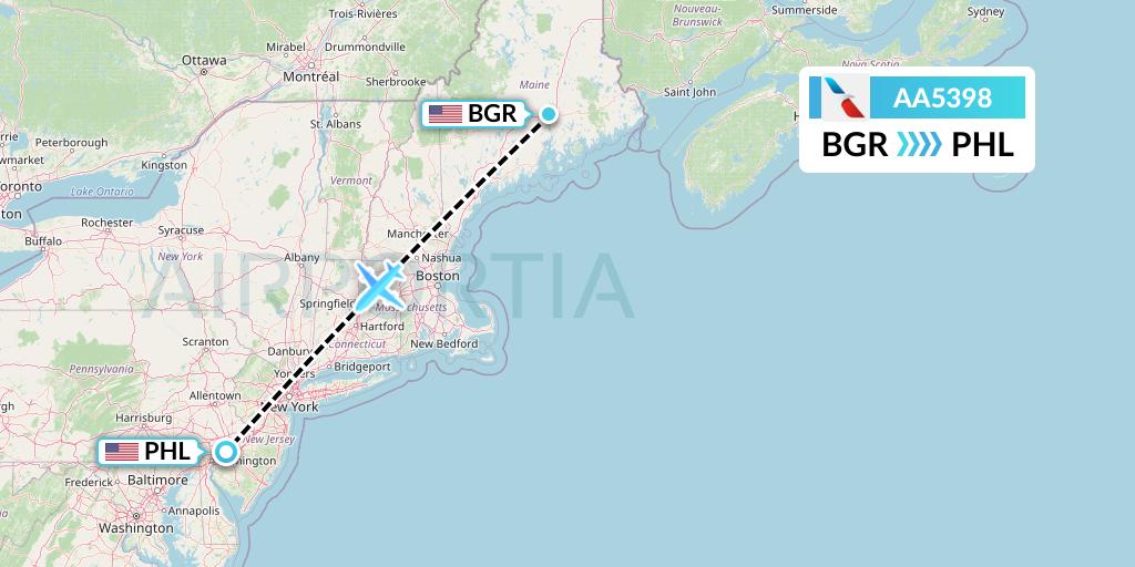 AA5398 American Airlines Flight Map: Bangor to Philadelphia