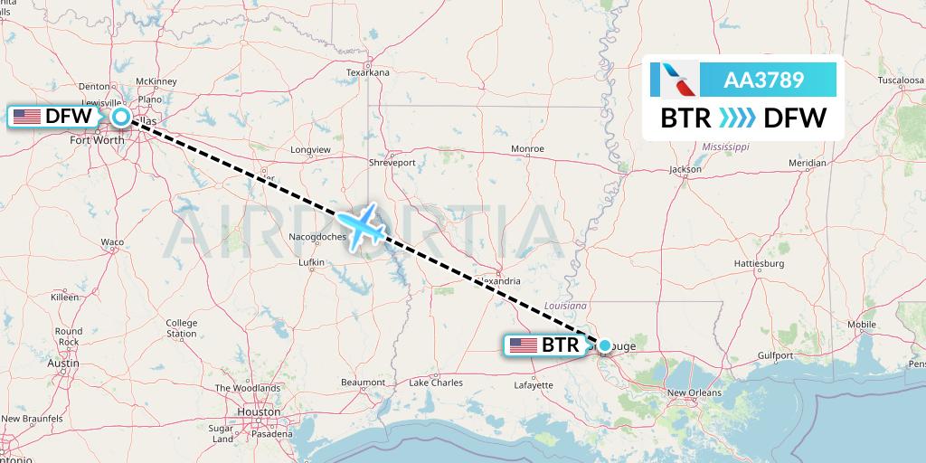 AA3789 American Airlines Flight Map: Baton Rouge to Dallas