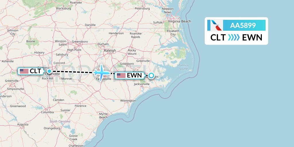 AA5899 American Airlines Flight Map: Charlotte to New Bern
