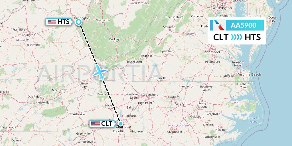 AA5900 American Airlines Flight Map: Charlotte to Huntington