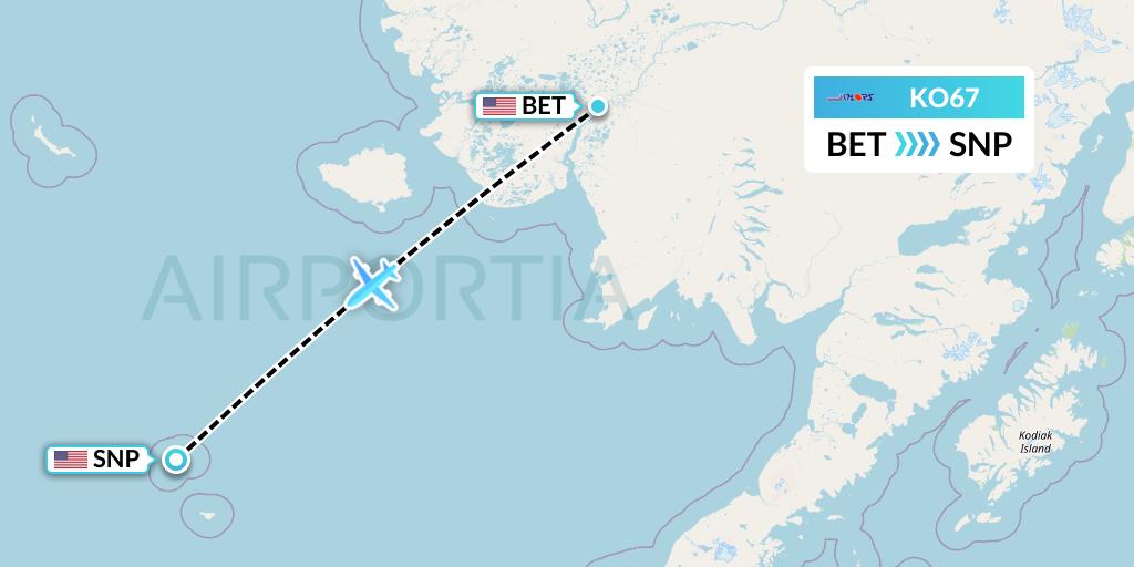 KO67 Komiaviatrans Flight Map: Bethel to St. Paul Island
