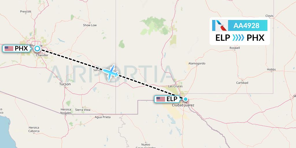 AA4928 American Airlines Flight Map: El Paso to Phoenix