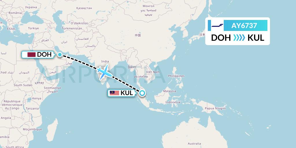 AY6737 Finnair Flight Map: Doha to Kuala Lumpur