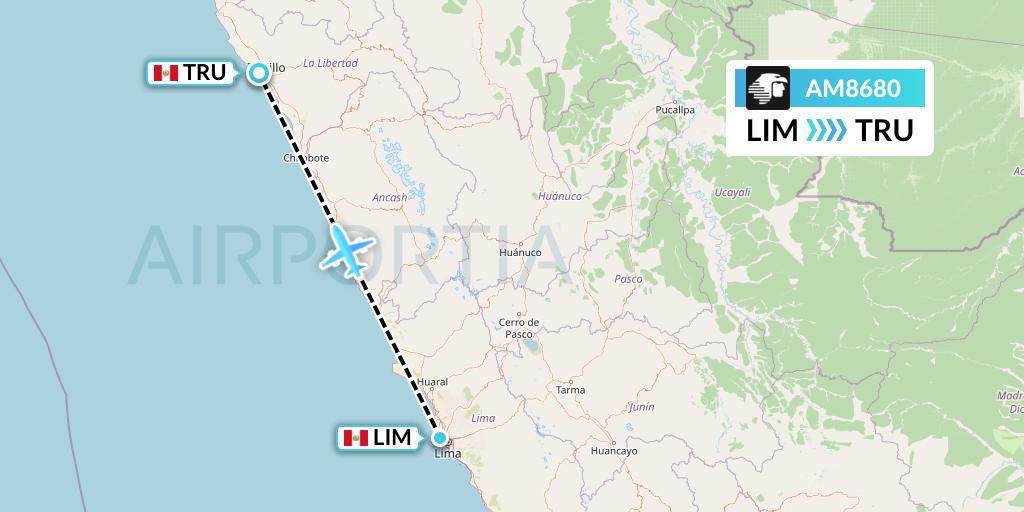 AM8680 Aeromexico Flight Map: Lima to Trujillo