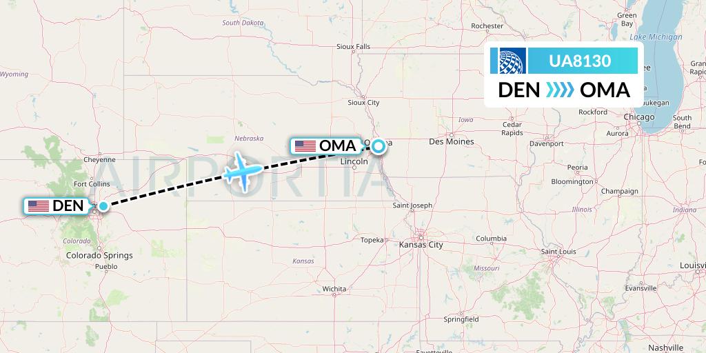 UA8130 United Airlines Flight Map: Denver to Omaha