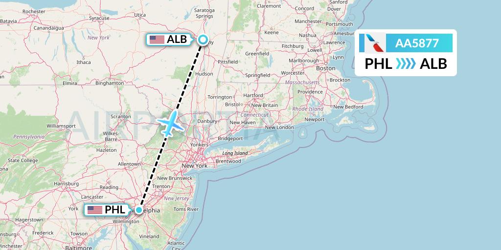 AA5877 American Airlines Flight Map: Philadelphia to Albany