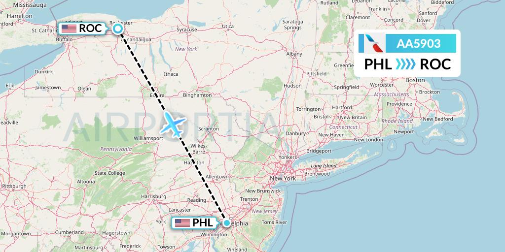 AA5903 American Airlines Flight Map: Philadelphia to Rochester