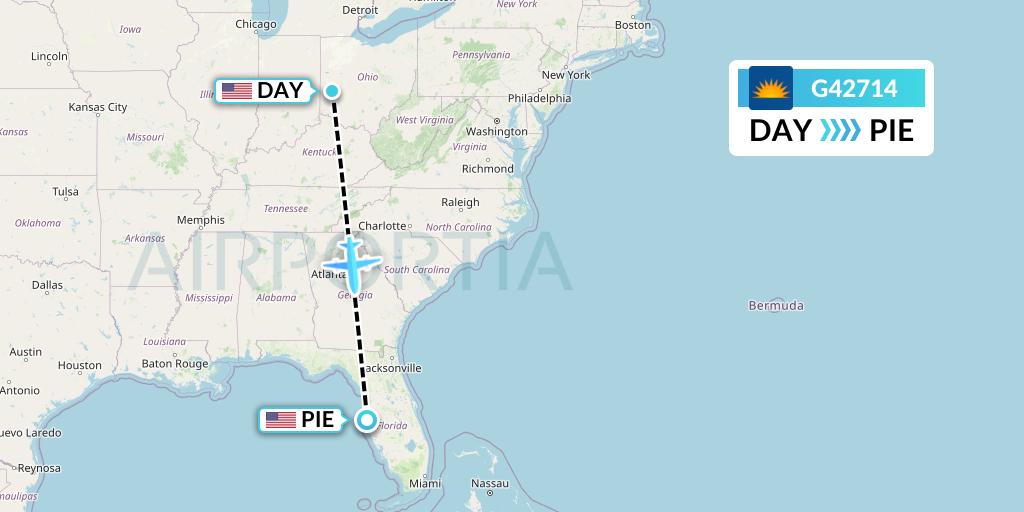 G42714 Allegiant Air Flight Map: Dayton to St. Petersburg