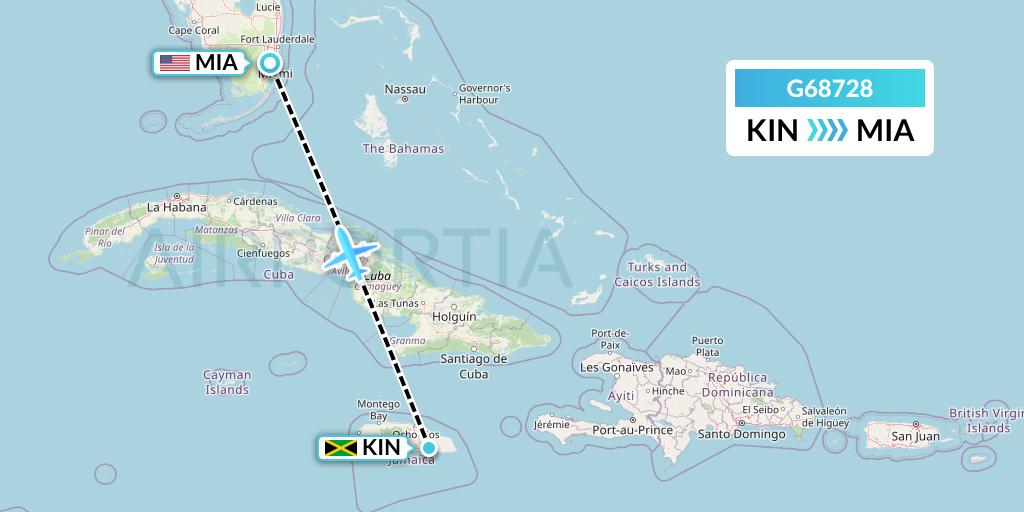 G68728 Fly Arna Flight Map: Kingston to Miami