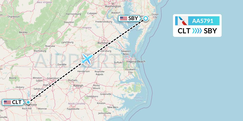 AA5791 American Airlines Flight Map: Charlotte to Salisbury