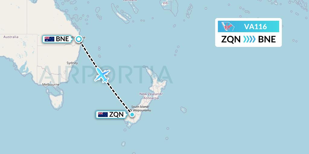 VA116 Virgin Australia Flight Map: Queenstown to Brisbane