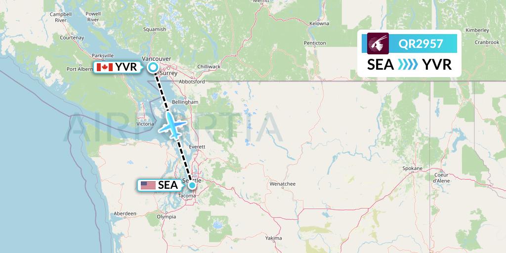 QR2957 Qatar Airways Flight Map: Seattle to Vancouver