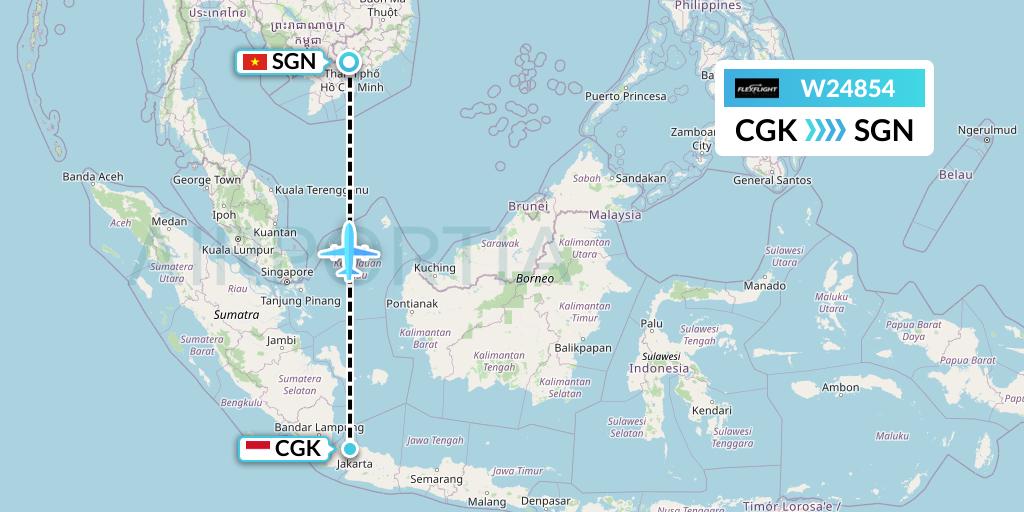 W24854 Flex Flight Flight Map: Jakarta to Ho Chi Minh City