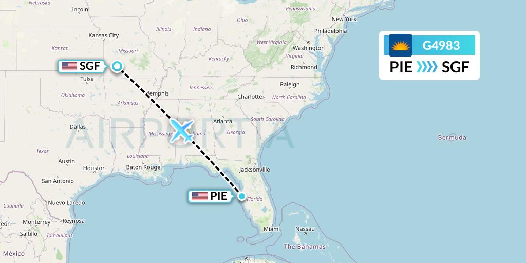 G4983 Allegiant Air Flight Map: St. Petersburg to Springfield