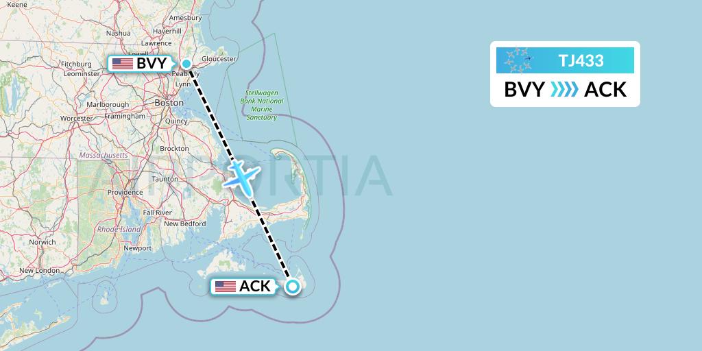 TJ433 Tradewind Aviation Flight Map: Beverly to Nantucket