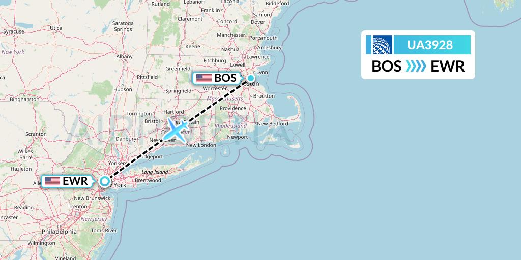 UA3928 United Airlines Flight Map: Boston to New York