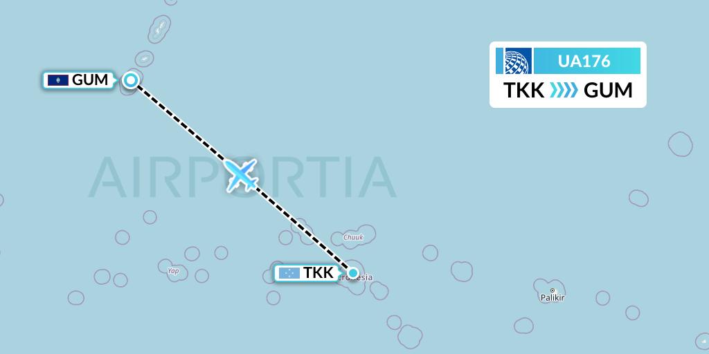 UA176 United Airlines Flight Map: Chuuk to Guam