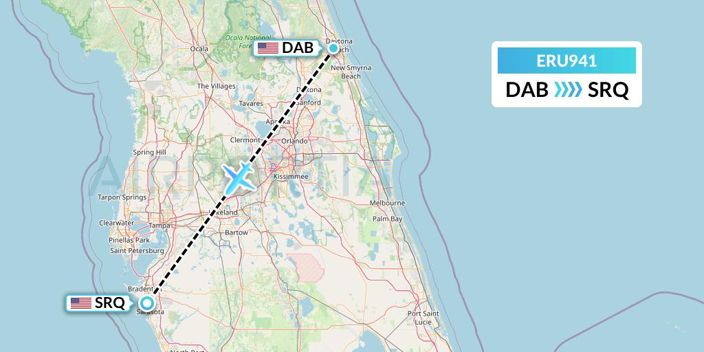 ERU941 Embry-riddle Aeronautical University Flight Map: Daytona Beach to Sarasota