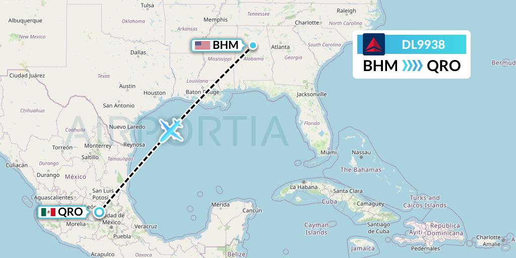 DL9938 Flight Status Delta Air Lines Birmingham to Queretaro (DAL9938)