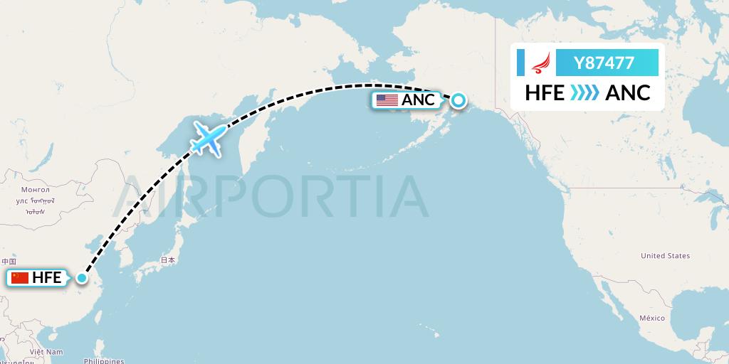 Y87477 Yangtze River Express Flight Map: Hefei to Anchorage