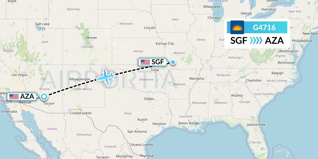 G4716 Allegiant Air Flight Map: Springfield to Phoenix