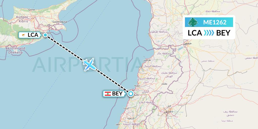 ME1262 MEA Flight Map: Larnaca to Beirut