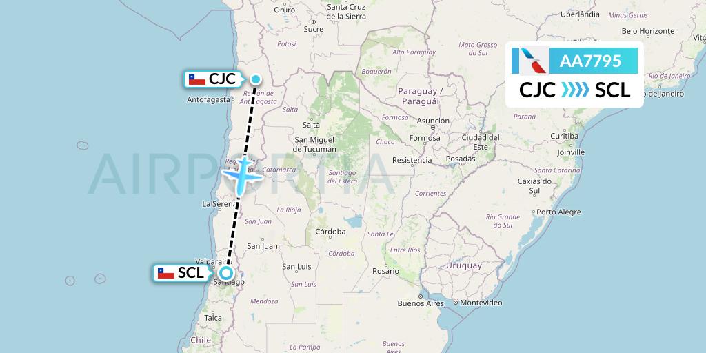 AA7795 American Airlines Flight Map: Calama to Santiago